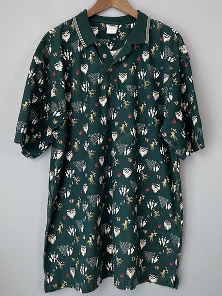 Disney Other - VTG Goofy Bowling Polo Shirt AOP The Disney Catalog Green Bowler Pins Mens XL